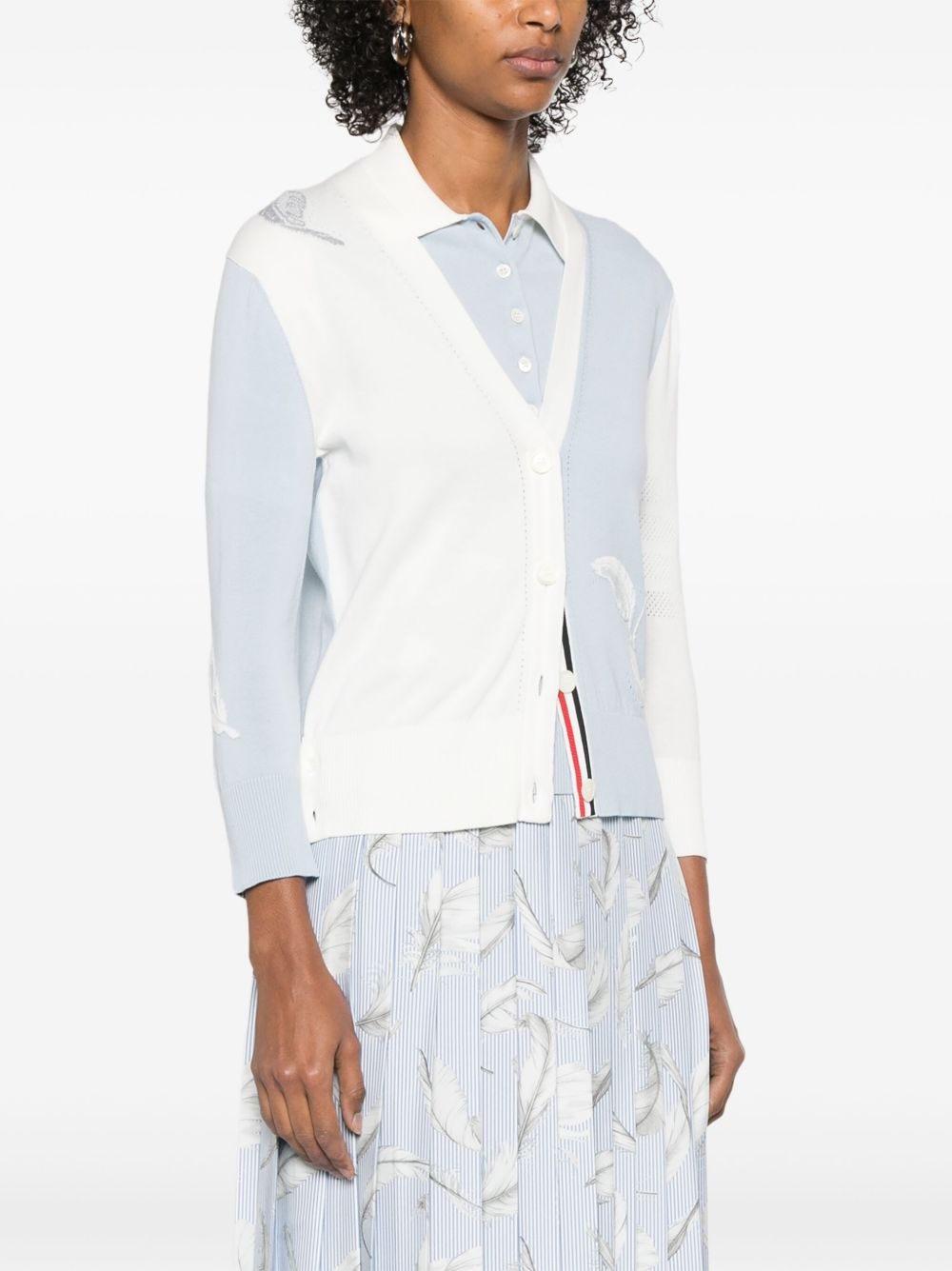 feather-intarsia cotton cardigan - 3