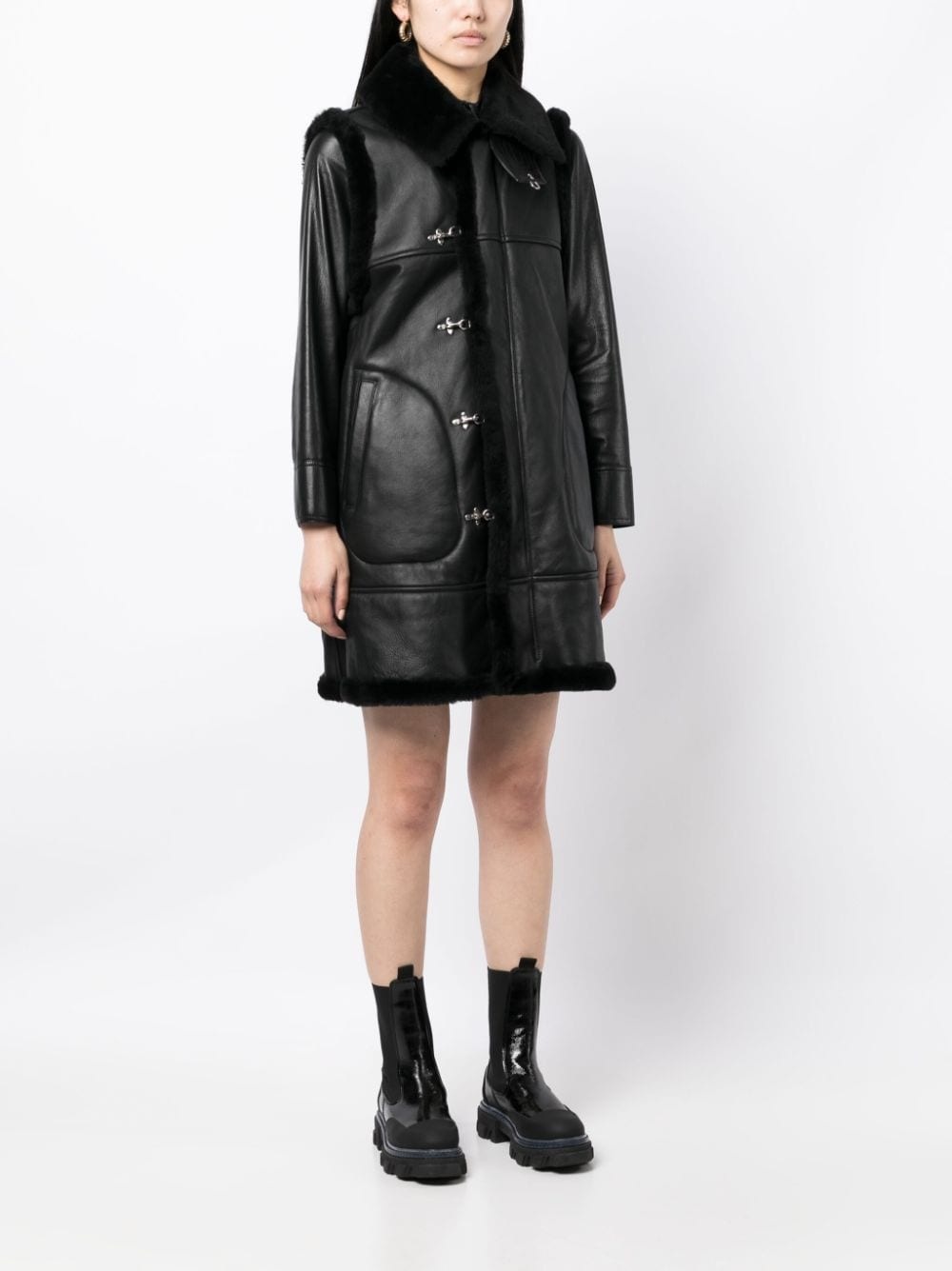 long-length leather coat - 3