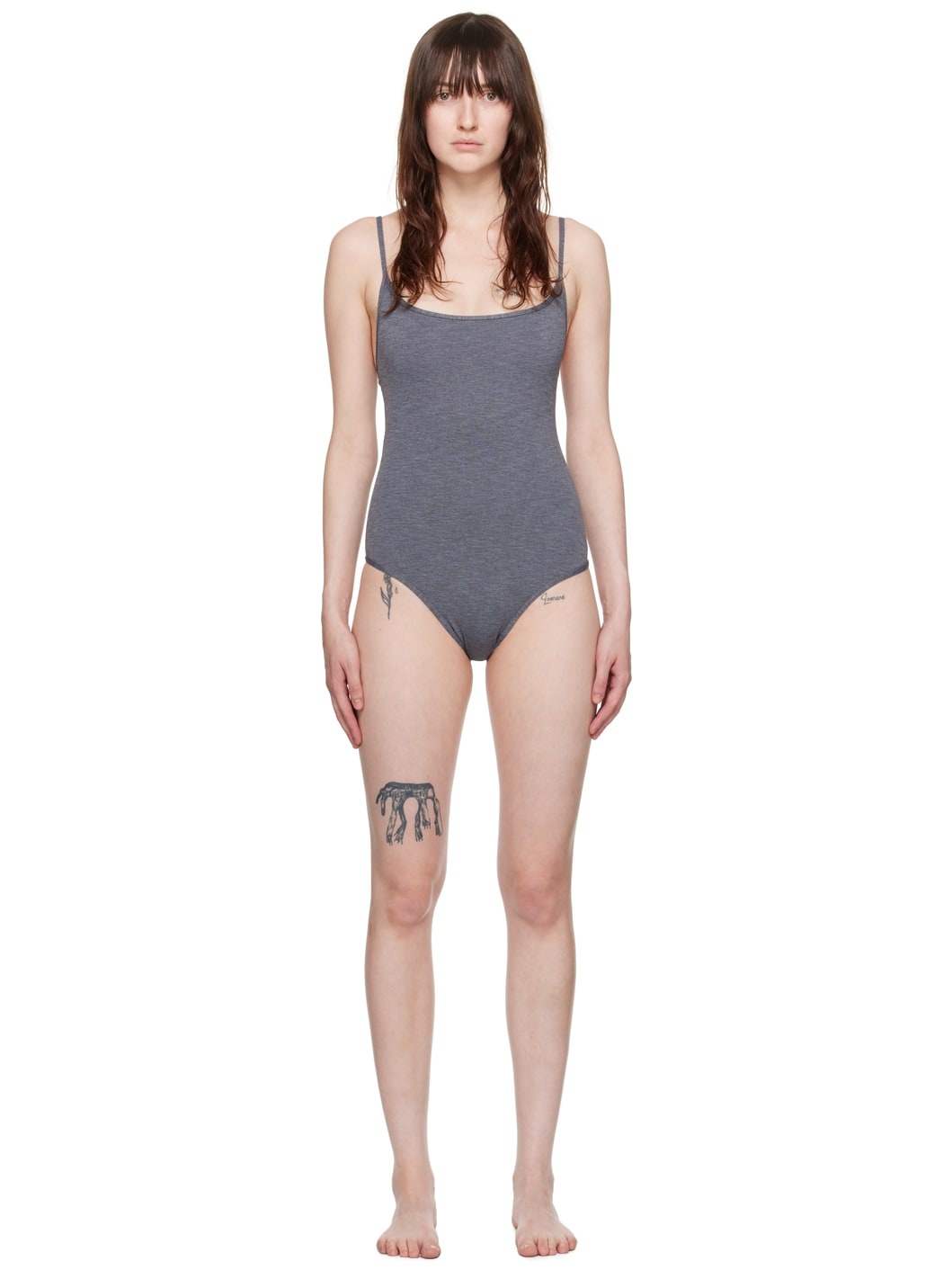 Gray Square Neck Swimsuit - 1