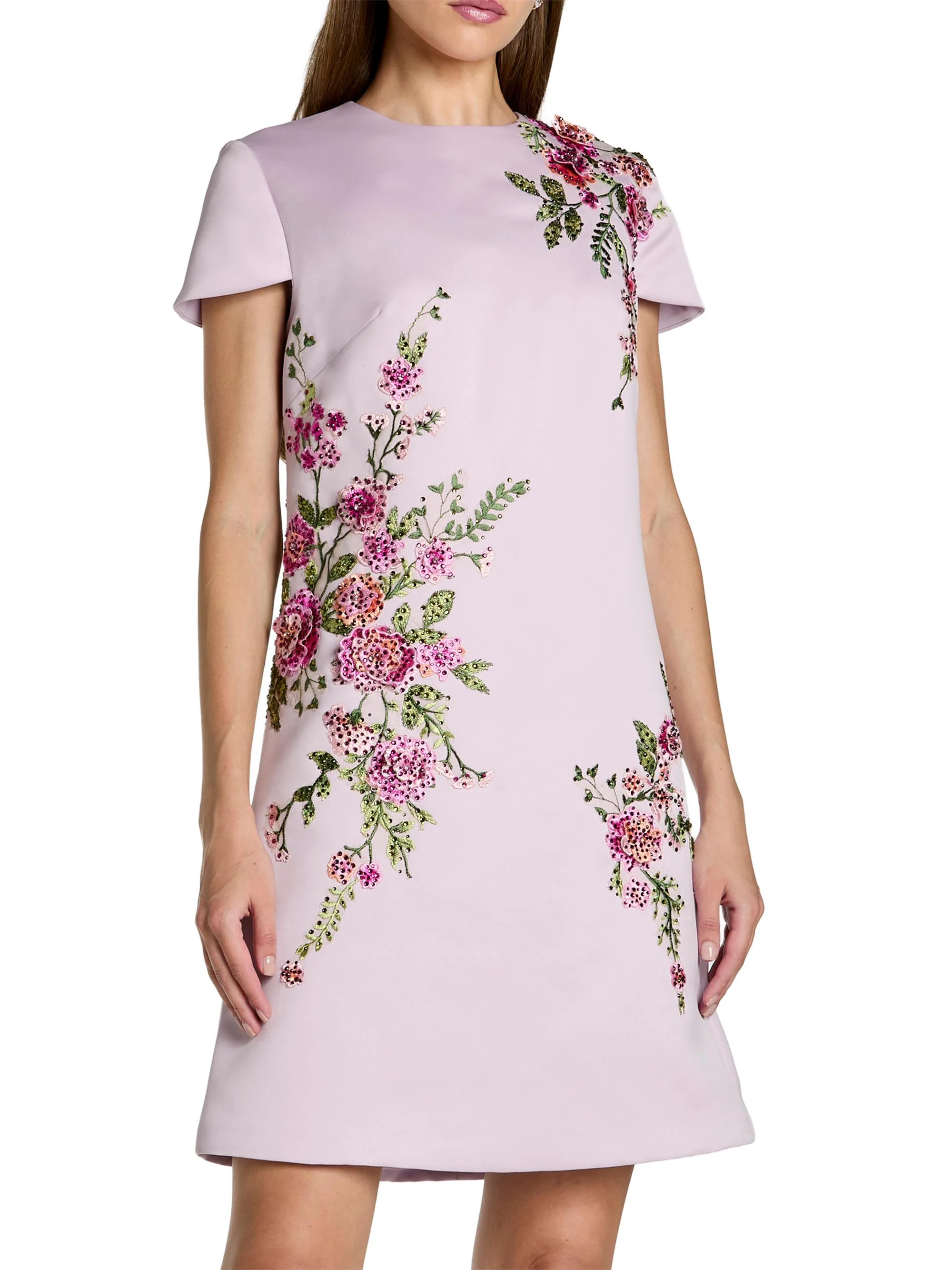 Women's Embroidered Floral Satin A-Line Minidress - Lilac - 1