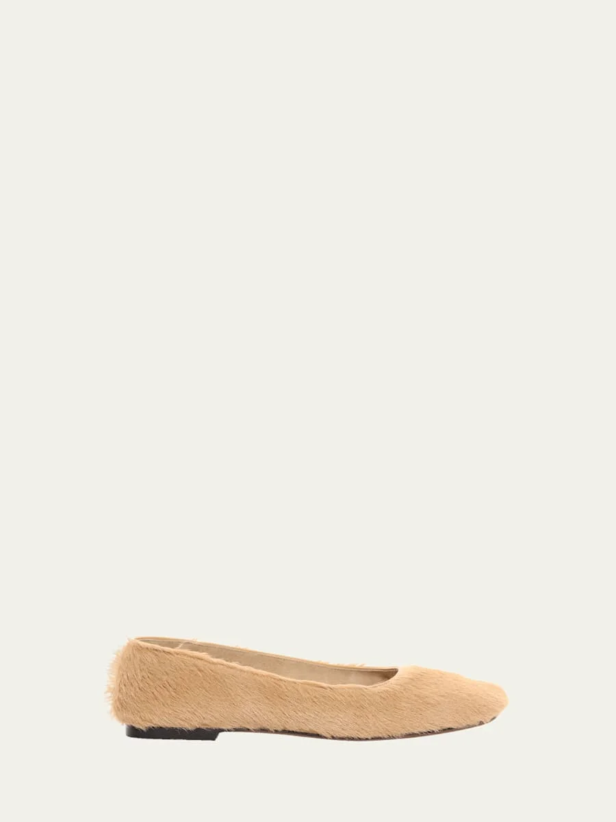 Calf Hair Square-Toe Ballerina Flats - 1