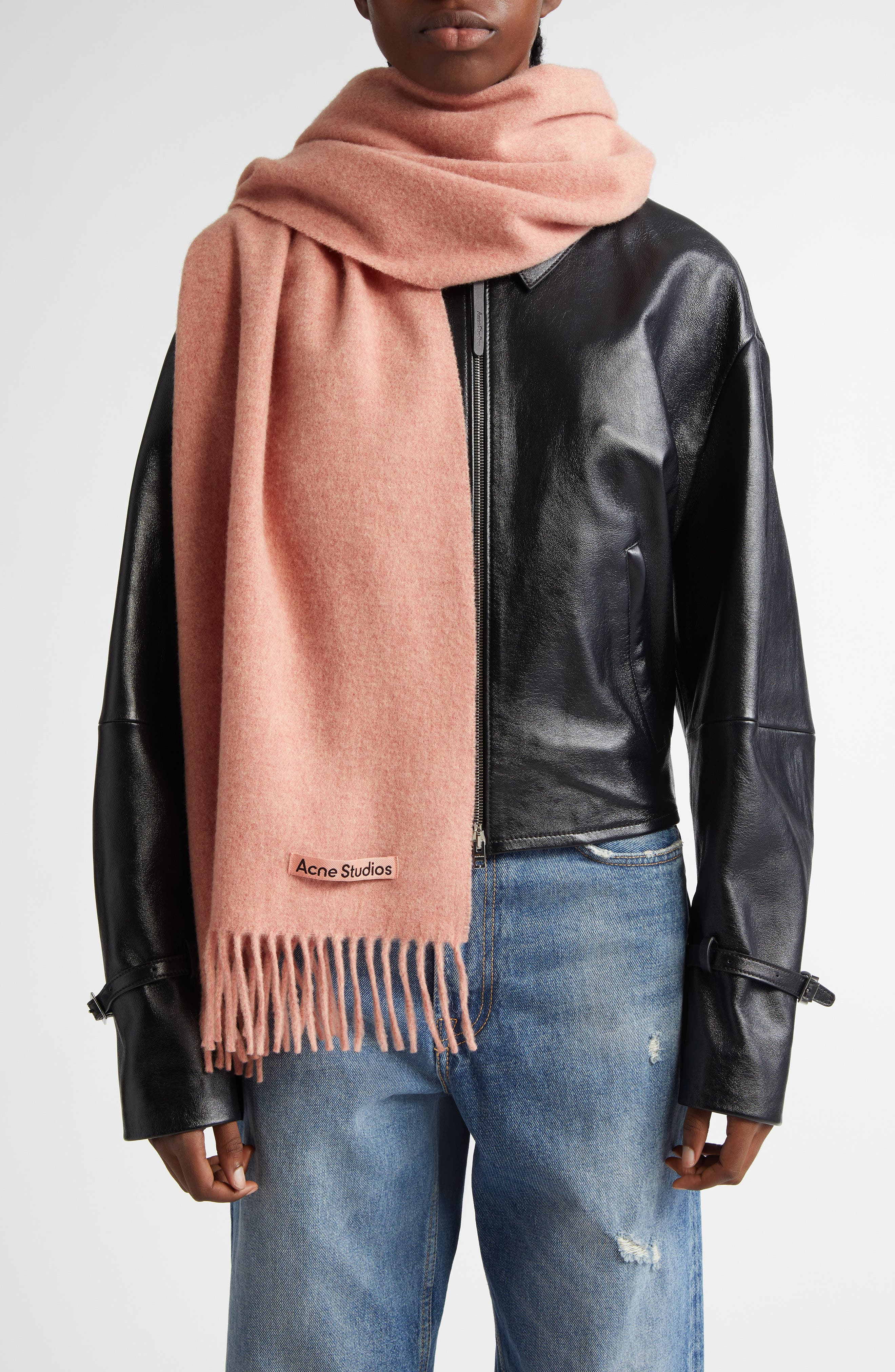 Acne Studios Fringe Wool Scarf in Rose Melange at Nordstrom - 2