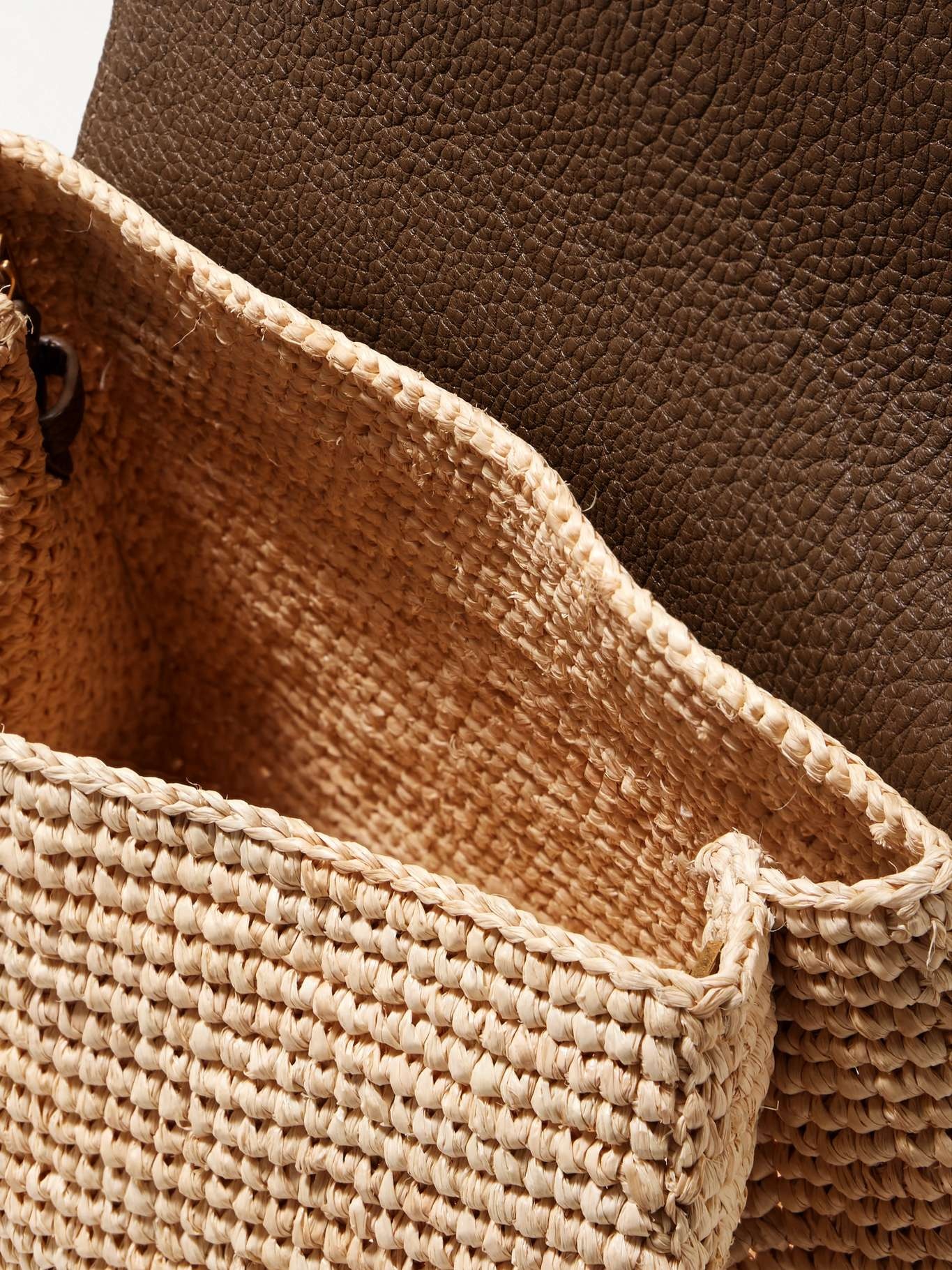 Audrey raffia and textured-leather shoulder bag Neutral - 5