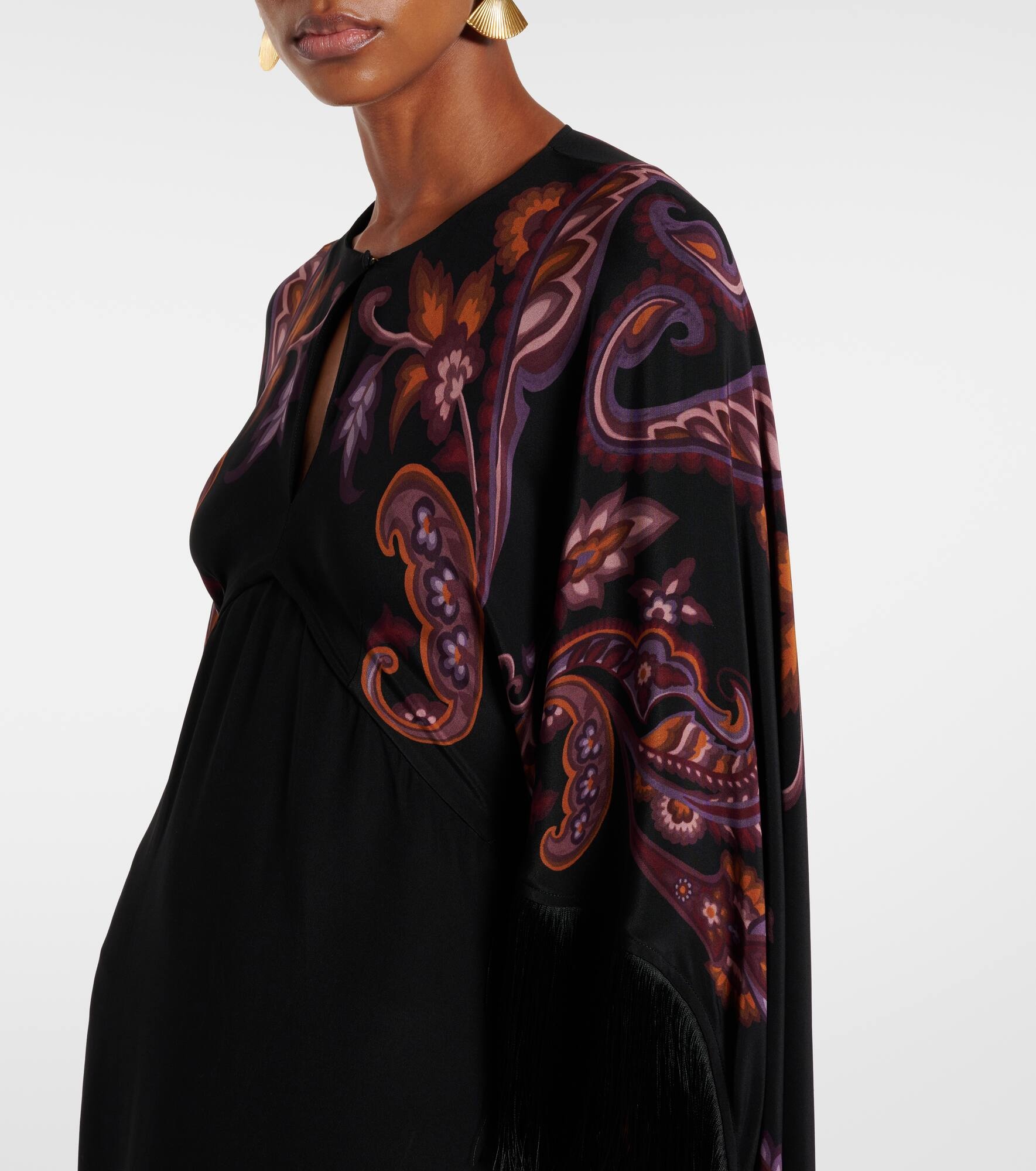 Paisley caped fringed silk gown - 4