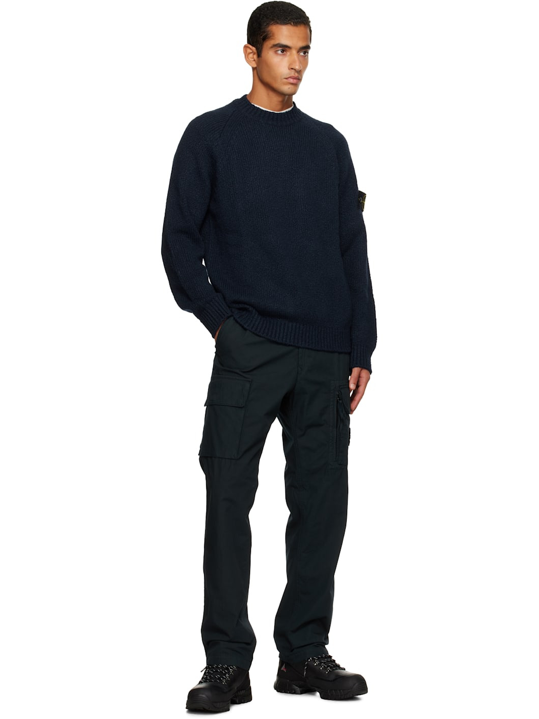 Navy 5100050 Fancy Yarn Mouliné Wool Sweater - 5
