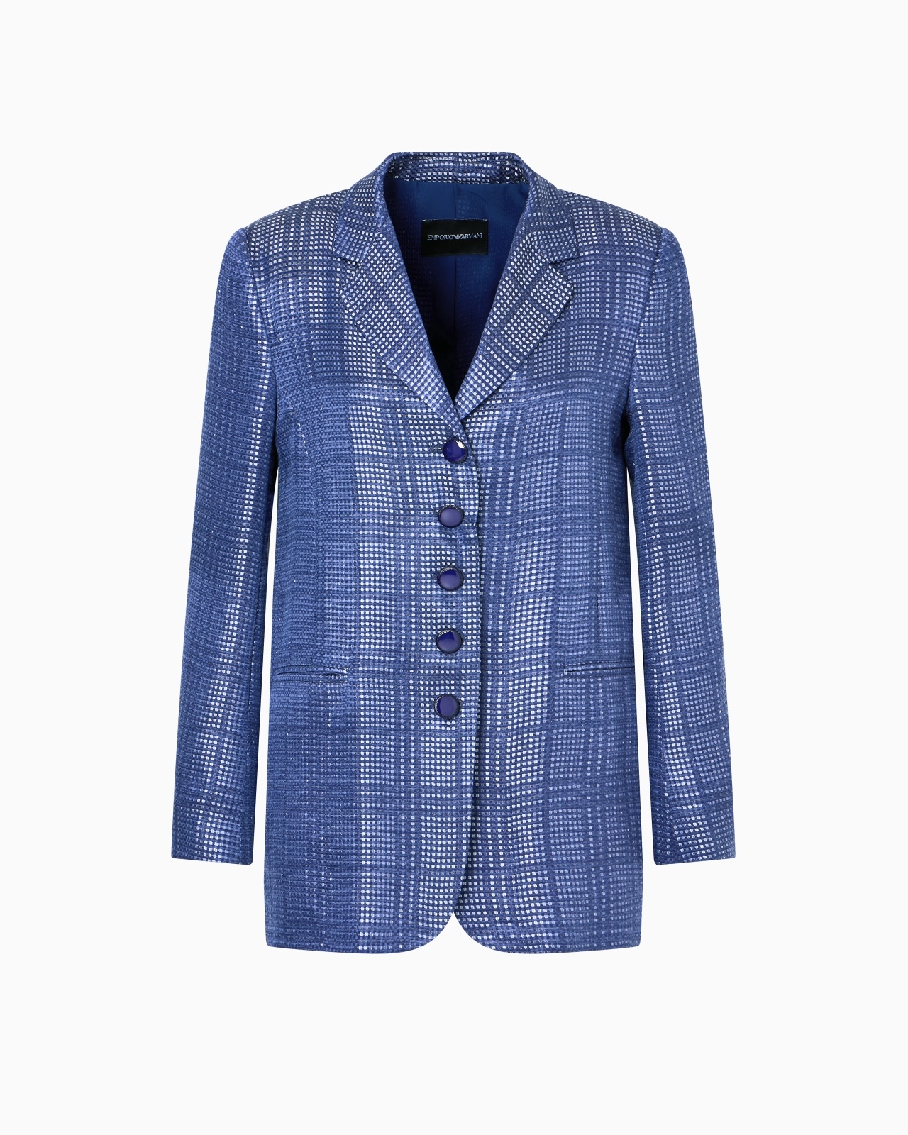 CUPRO-BLEND SINGLE-BREASTED BLAZER WITH CHECK MOTIF - 1