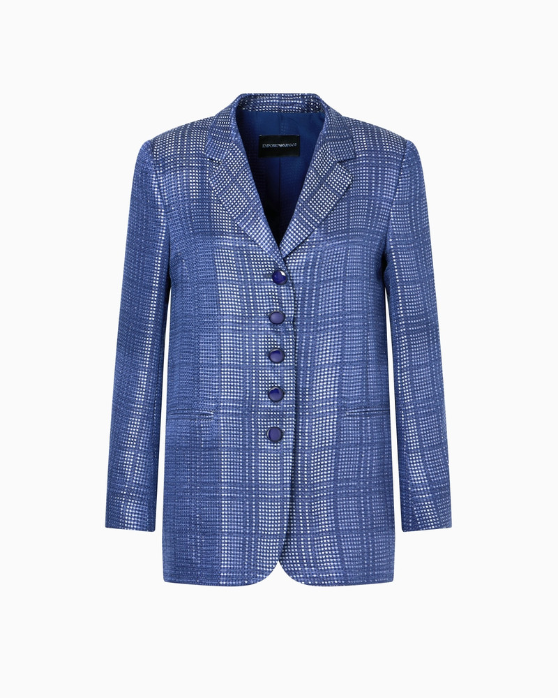 CUPRO-BLEND SINGLE-BREASTED BLAZER WITH CHECK MOTIF 1