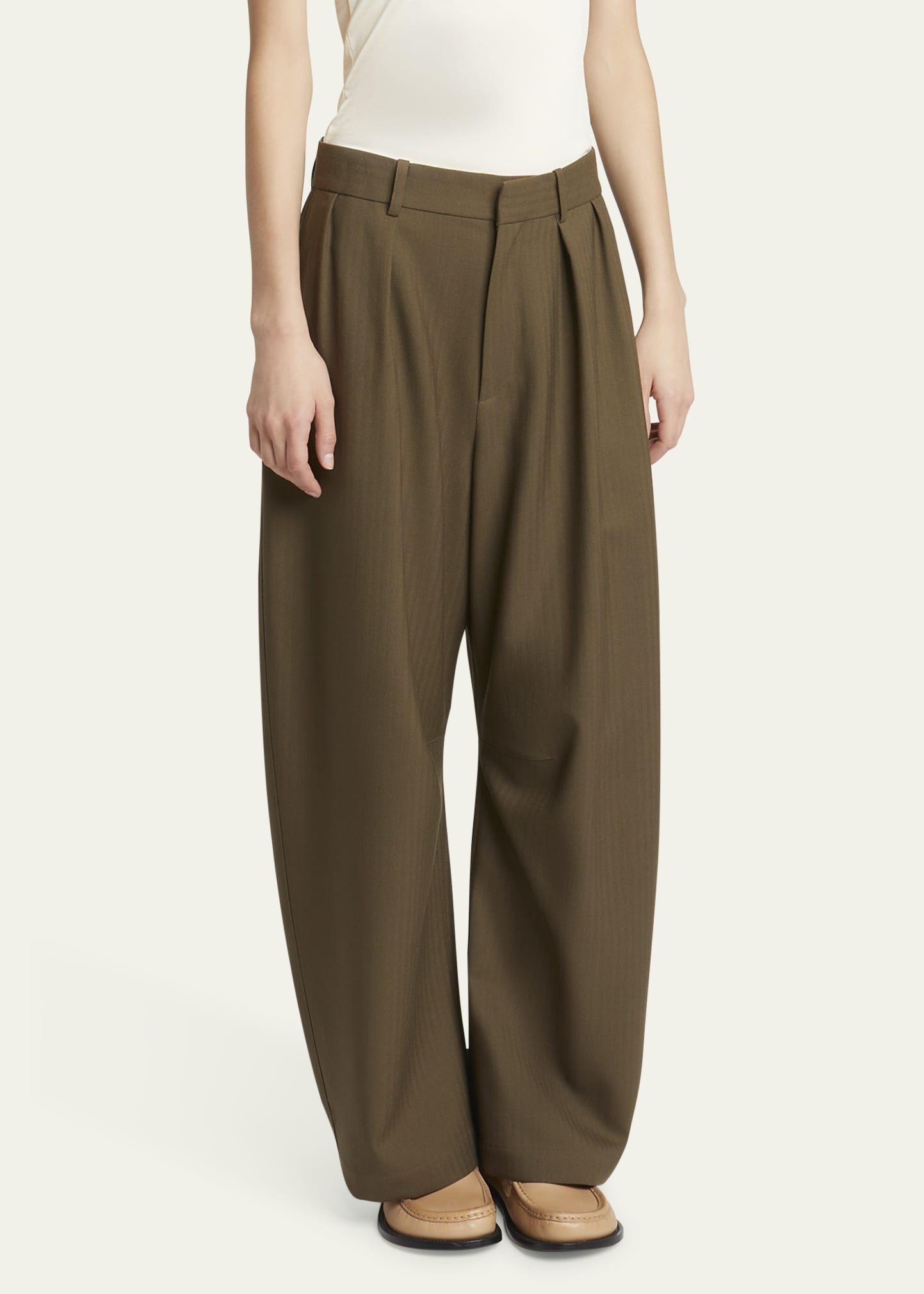 Barrel Leg Pleated Wool Trousers - 4