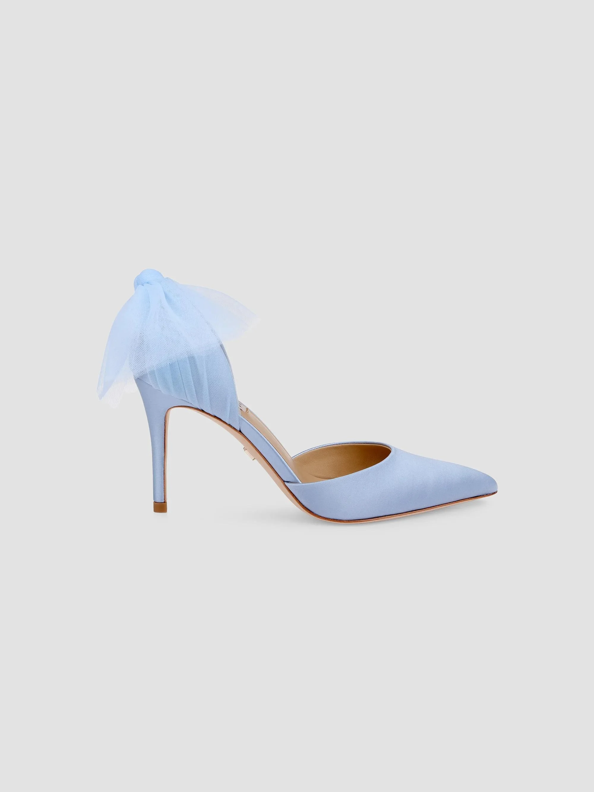Women's Rosalie 85MM Tulle Bow Satin Pumps - Azure Blue Satin - 1