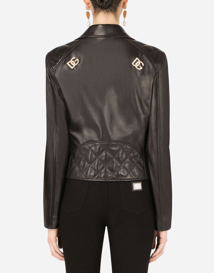 Nappa leather biker jacket with DG crystal embellishment - 2