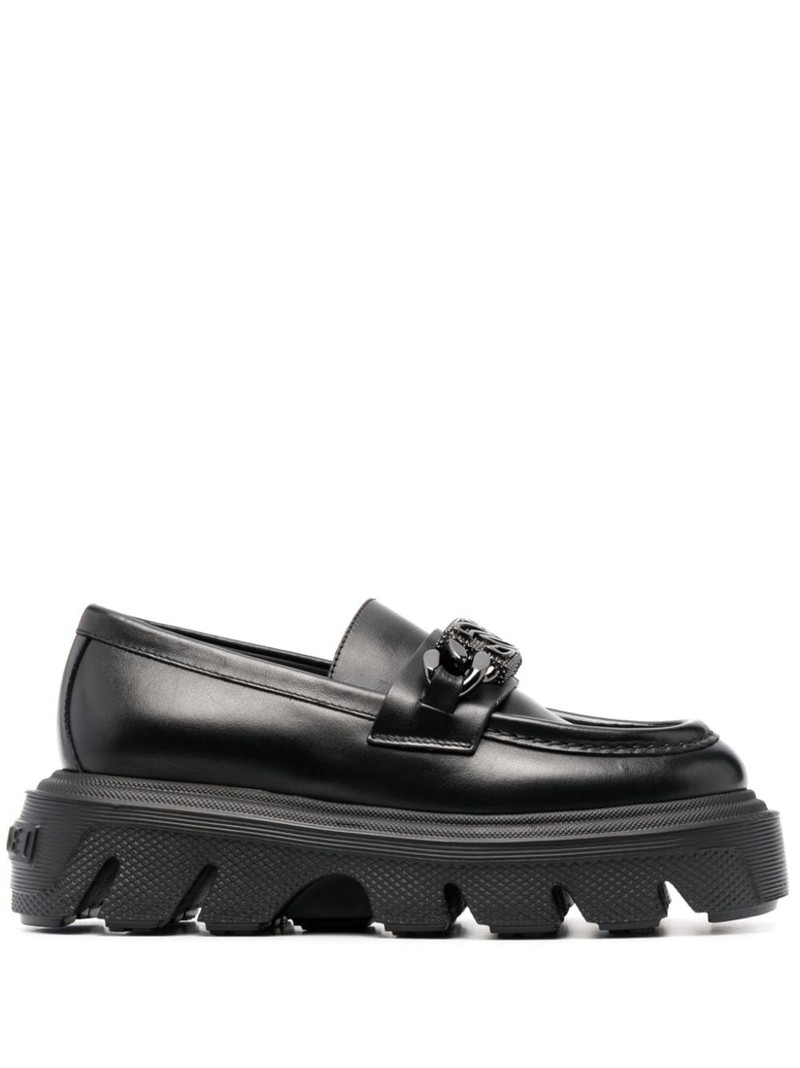 logo-plaque leather loafers 1