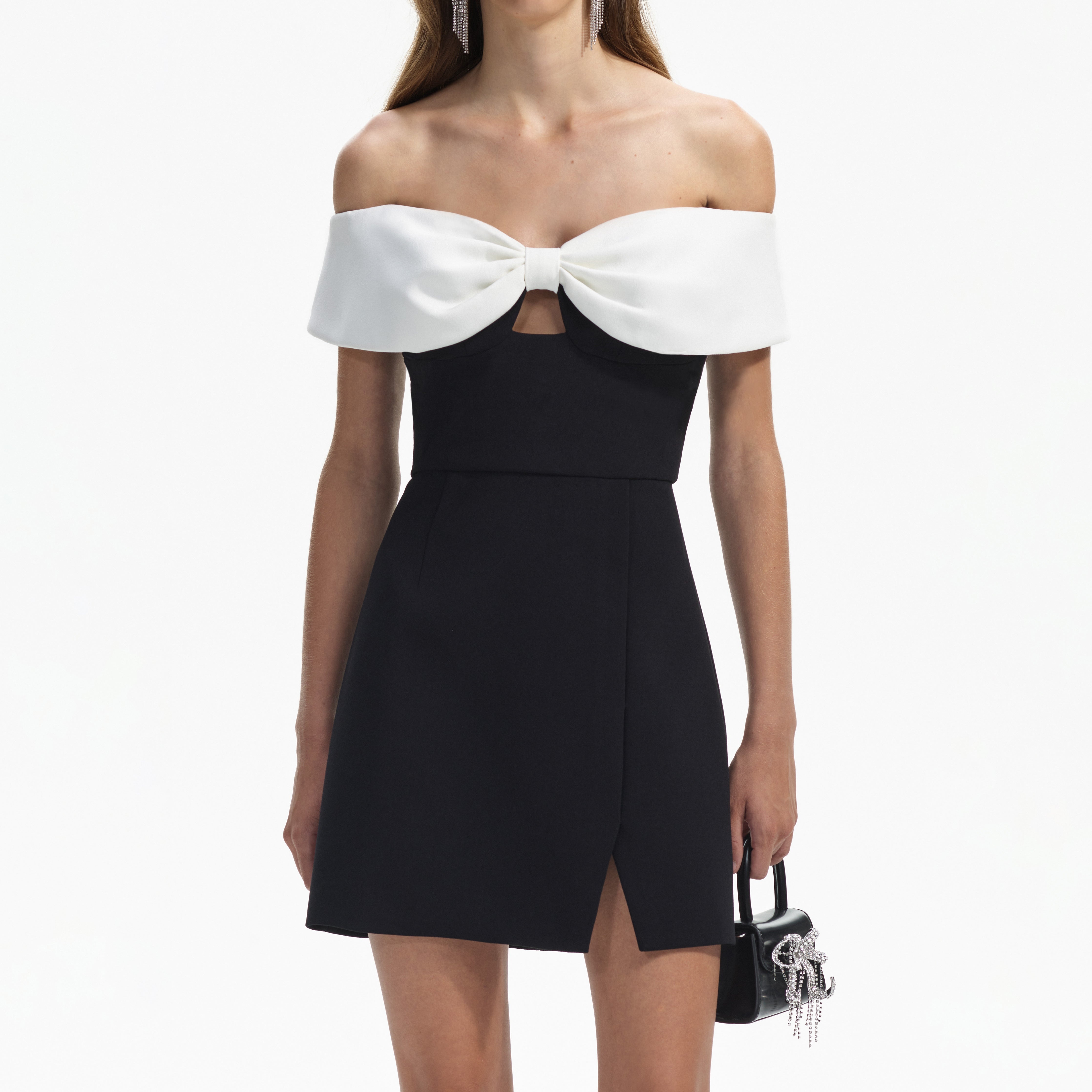 Black Crepe Bow Mini Dress - 4