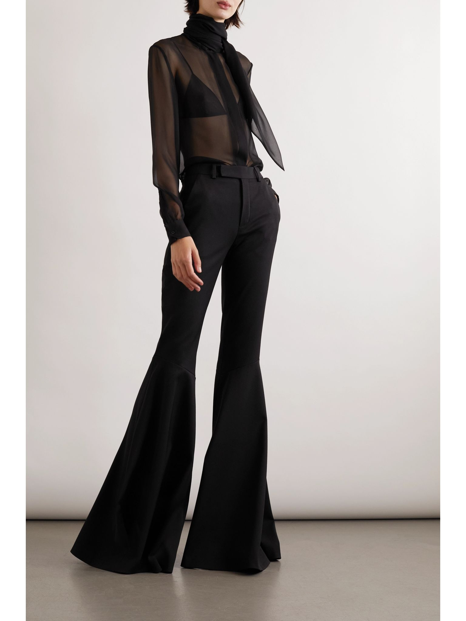 Tie-detailed silk-chiffon blouse Black - 2