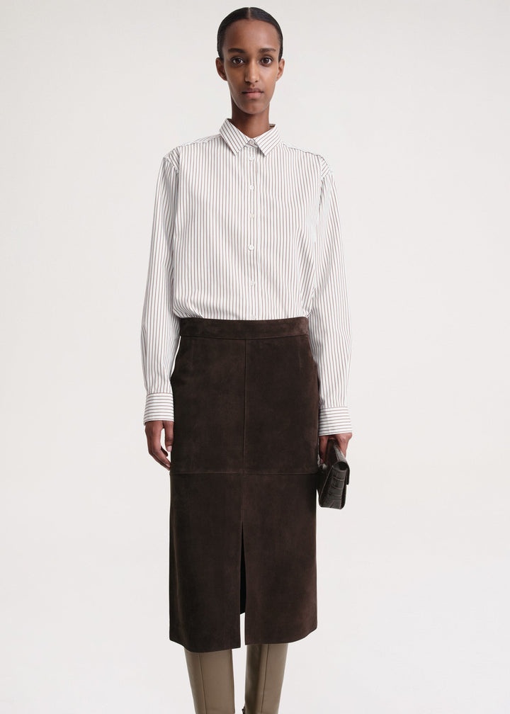 Paneled suede skirt chocolate - 5