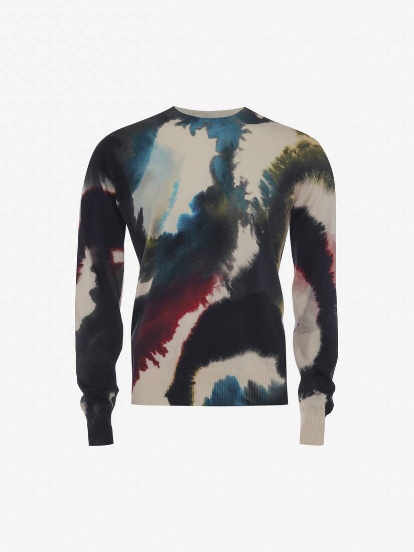 Men's Watercolour Print Jumper in Putty - 1