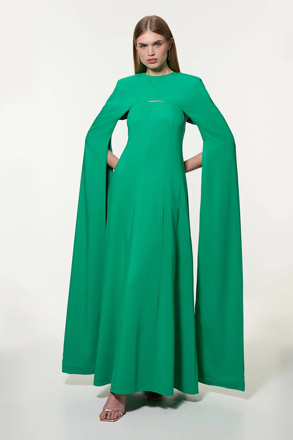 Petite Premium Bonded Crepe Detachable Cape Maxi Dress - 1