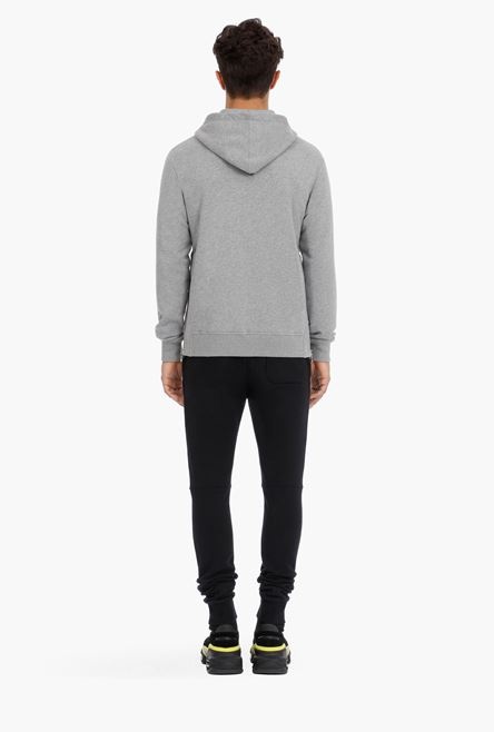 Gray cotton sweatshirt with small multicolor Balmain Paris logo - 3