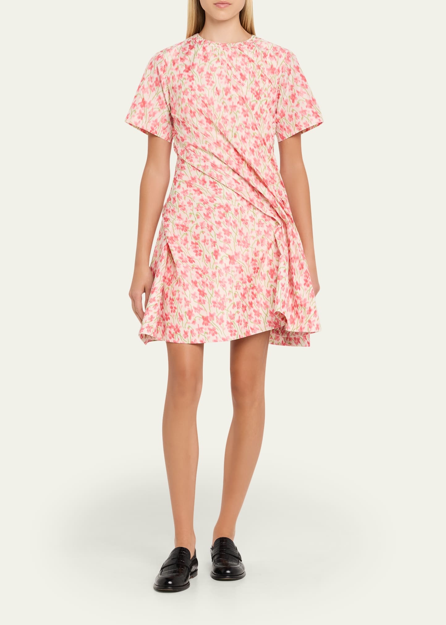 Floral-Print Short-Sleeve Twisted Mini Dress - 2