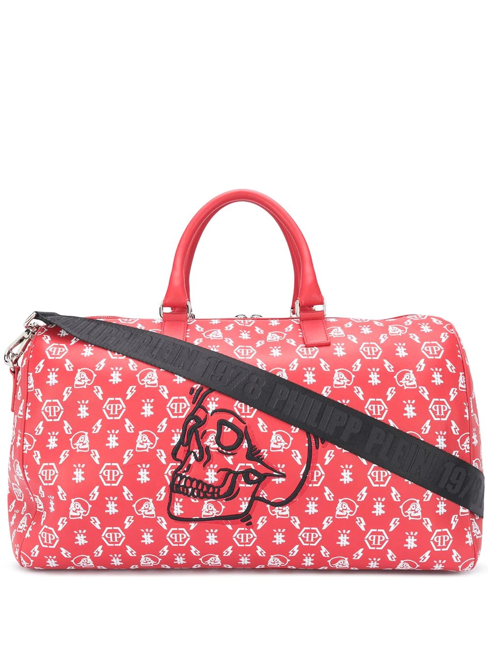 skull-embroidered leather holdall bag - 1