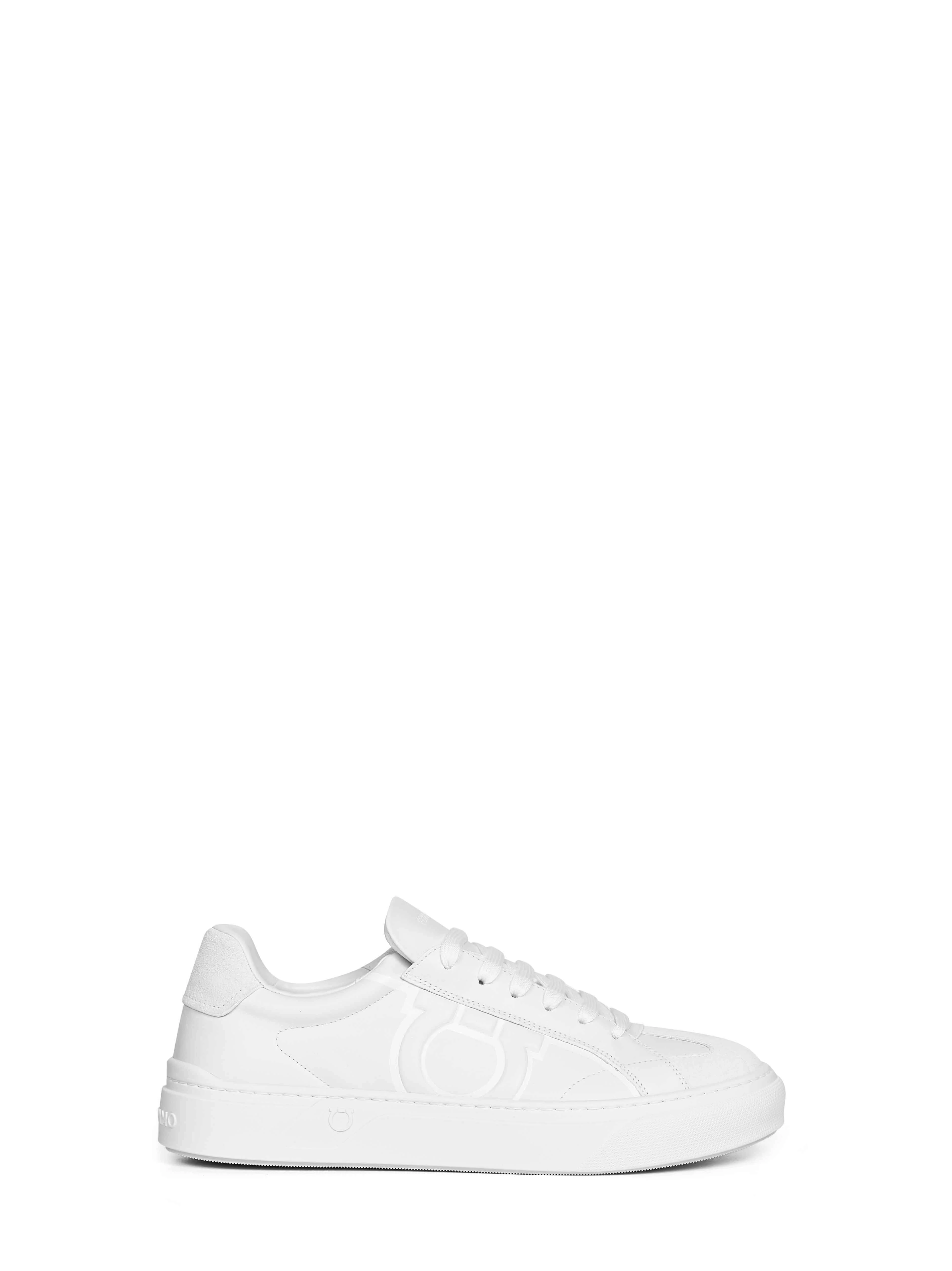 Ferragamo Men White Leather Gancini Sneakers - 1