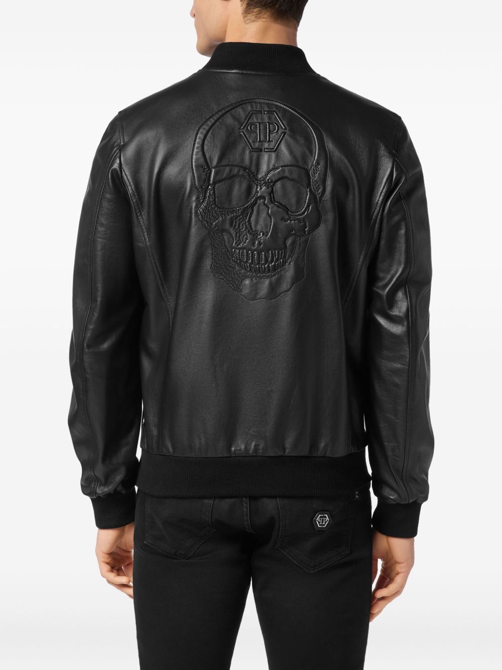 Skull-motif leather jacket - 4