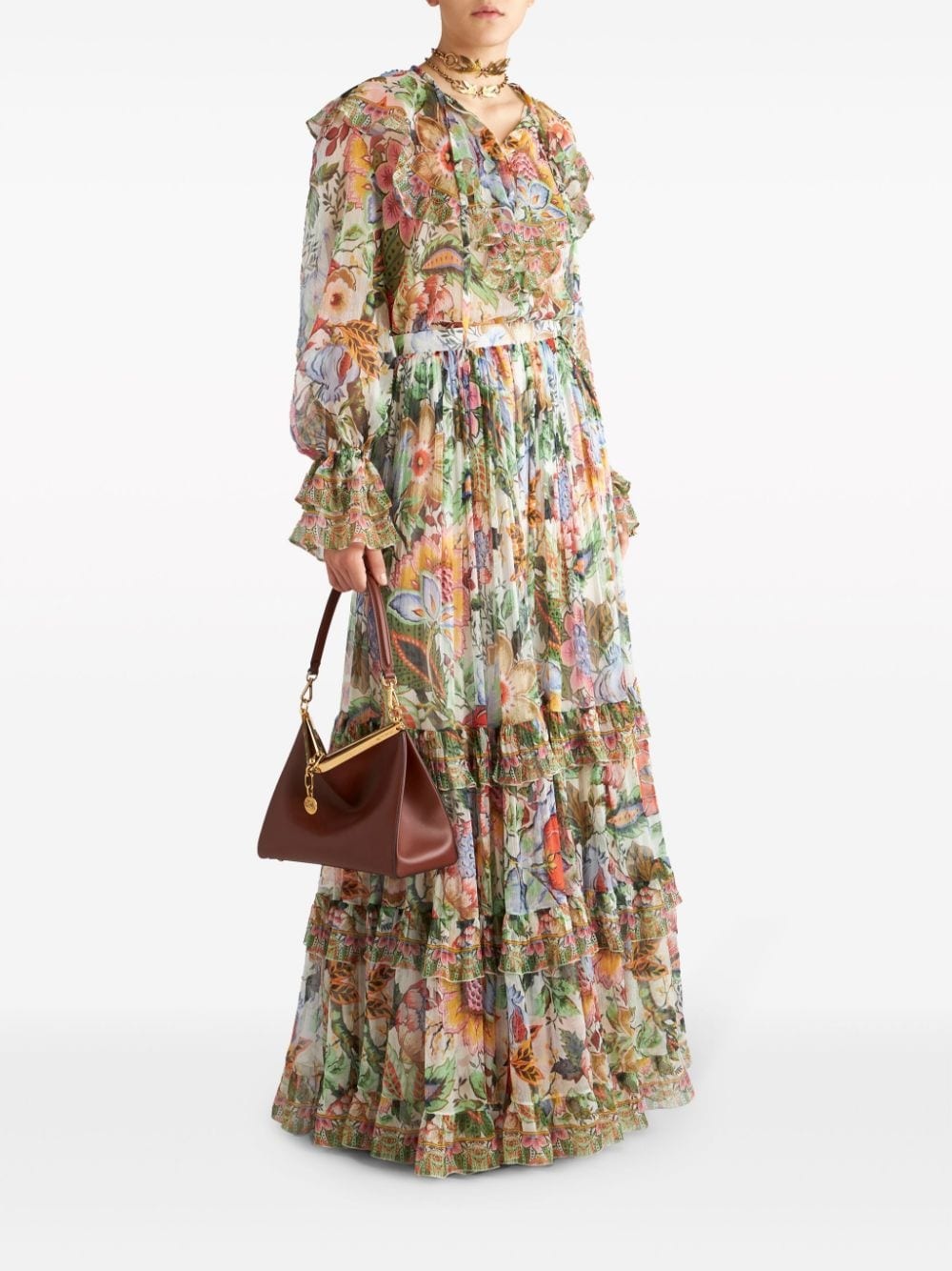 floral-print tiered silk skirt - 2