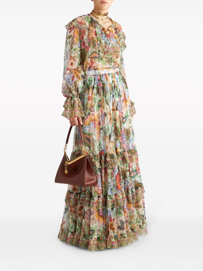 Etro floral-print tiered silk skirt outlook