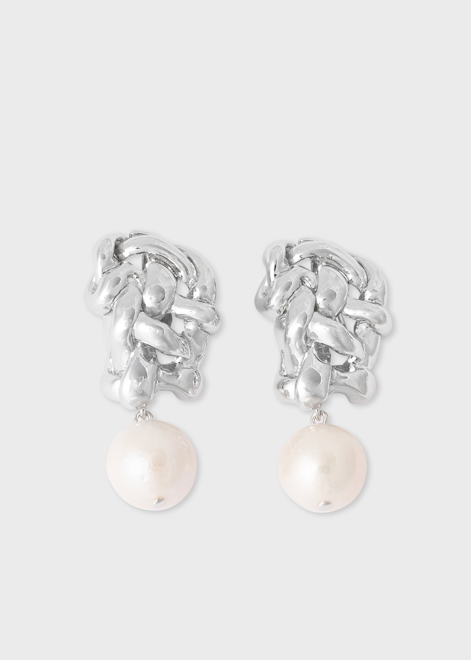 Pearl and Rhodium Plated Drop Earrings by Completedworks - 1