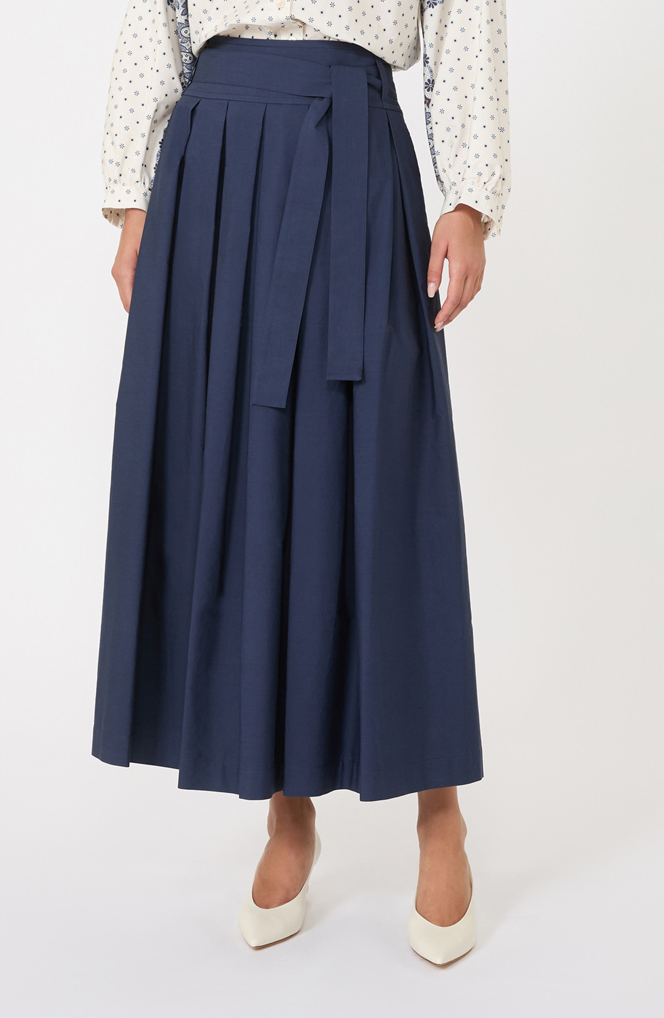Weekend Max Mara Agiate Tie Waist Cotton Skirt in Navy at Nordstrom - 3
