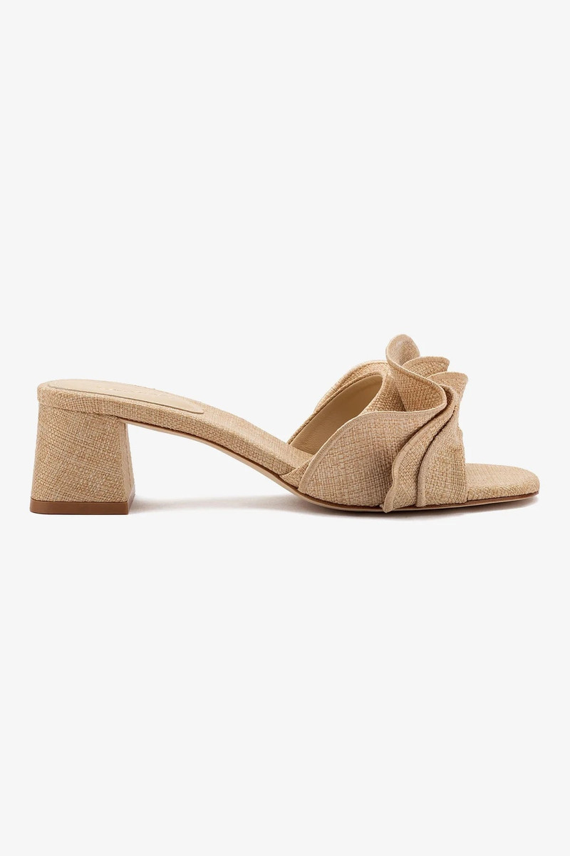 Brigitte Ruffle Mule In Beige Raffia 1