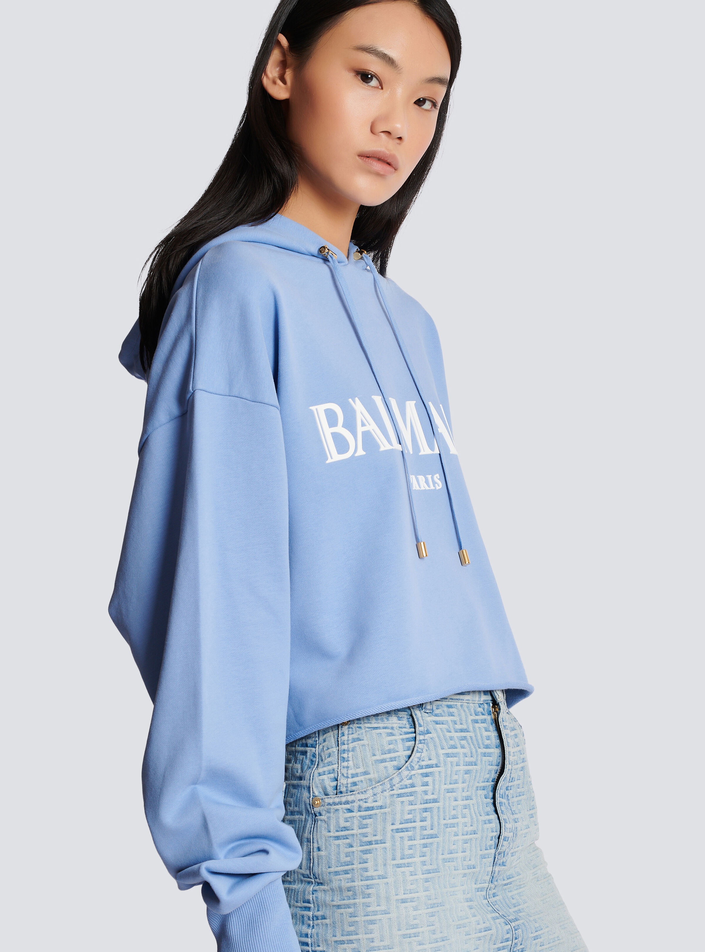 Cropped hoodie with rubber Roman Balmain logo - 6