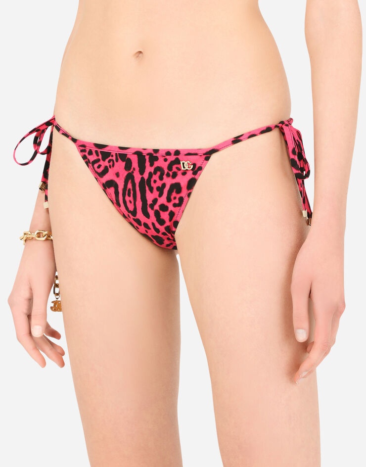 Bikini bottoms with neon leopard print with string ties - 4