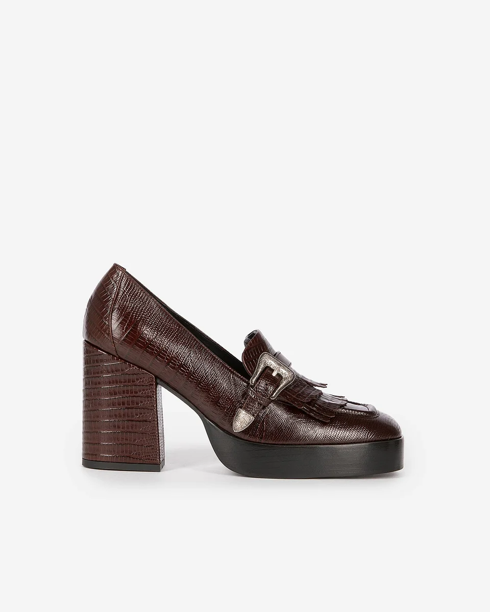BROWN LEATHER HEELED LOAFERS - 1