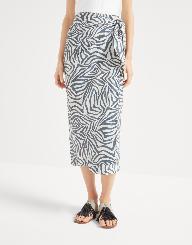 Cotton and silk ethnic print poplin sarong skirt with monili 1