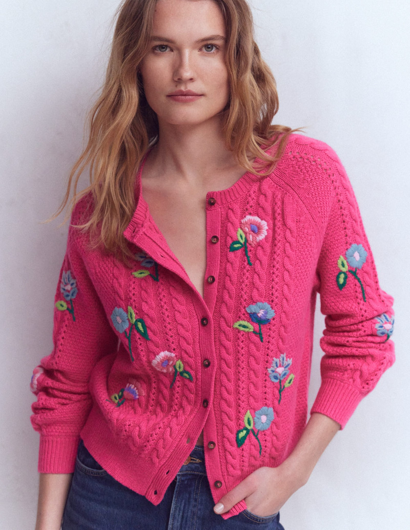 Liv Embroidered Cable Cardigan-Pink Peony 5
