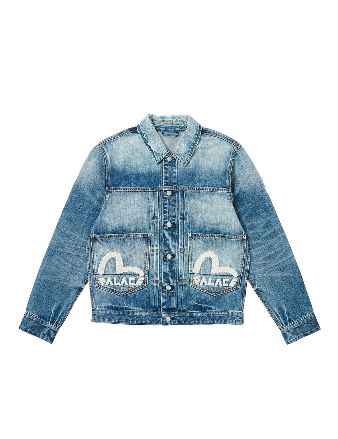 PALACE EVISU Logo Embroidery and Dice Daicock Print Regular Fit Denim Jacket - 8