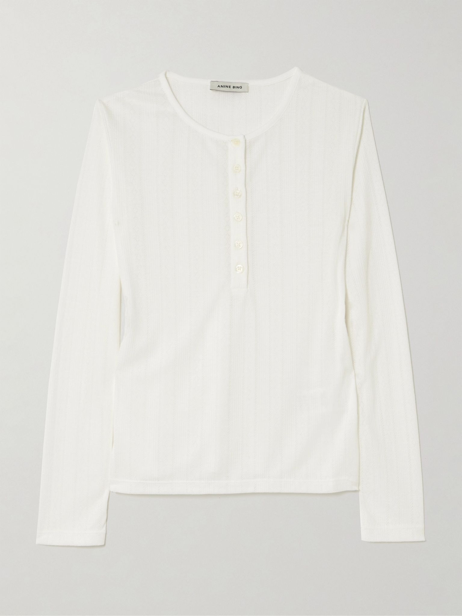 Pia pointelle-knit Henley top Off-white - 1