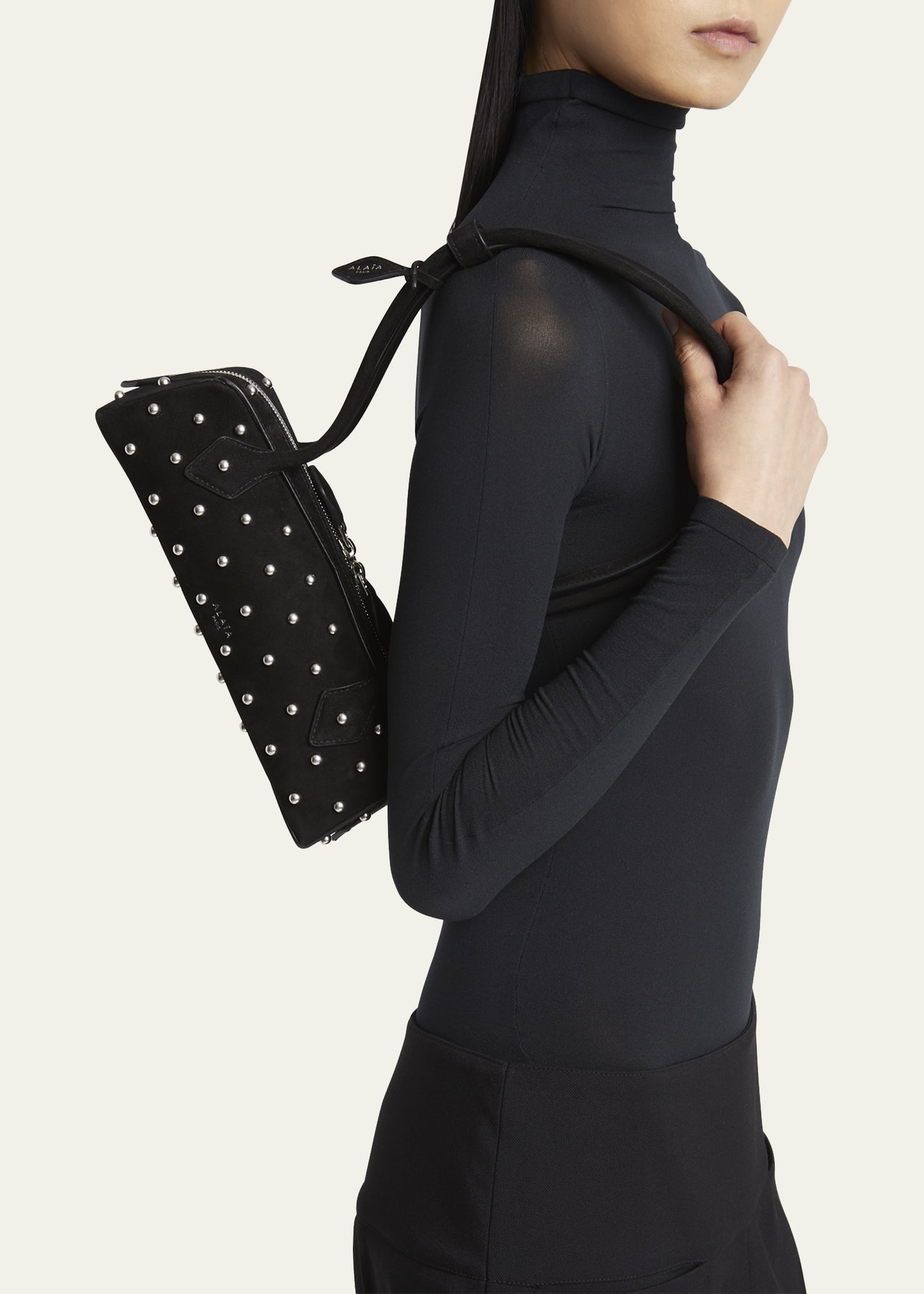 Le Teckel Small Shoulder Bag in Studded Suede - 2