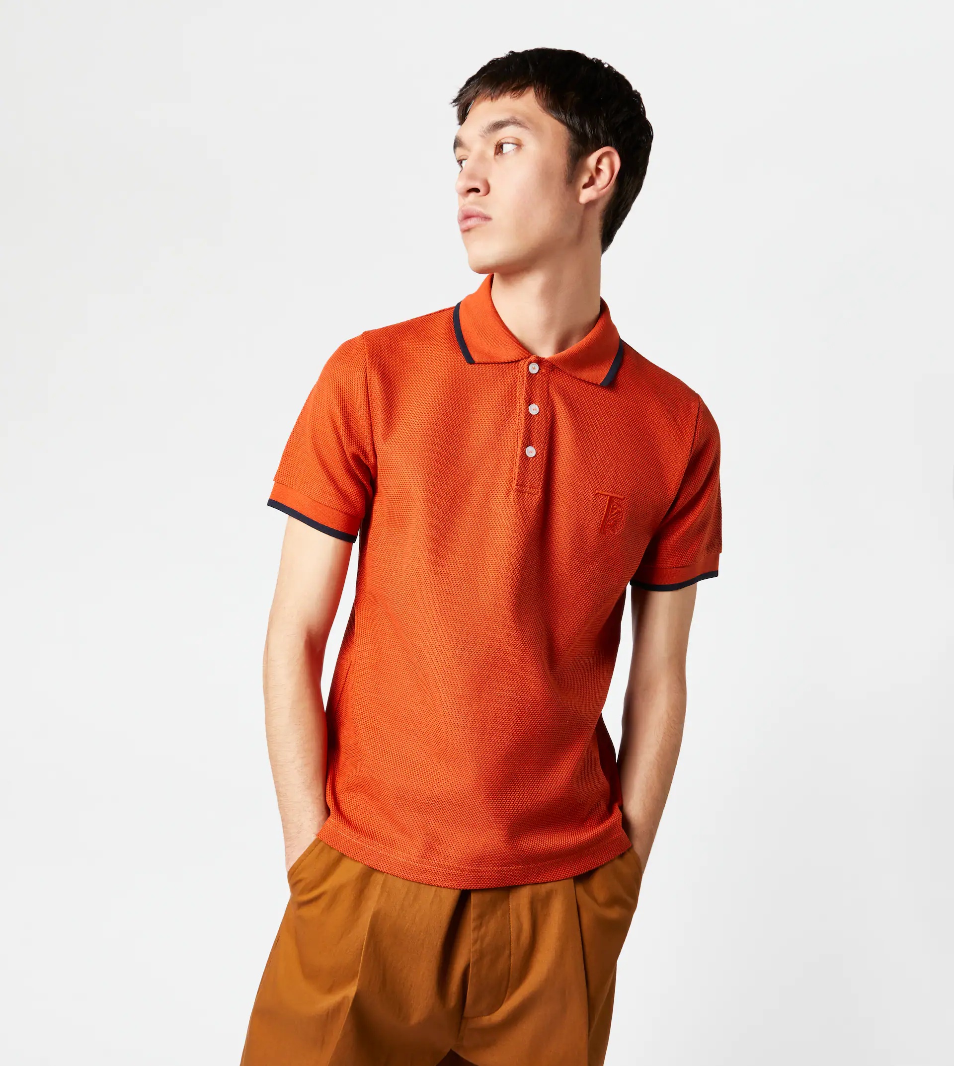 POLO SHIRT IN JACQUARD COTTON - ORANGE - 7