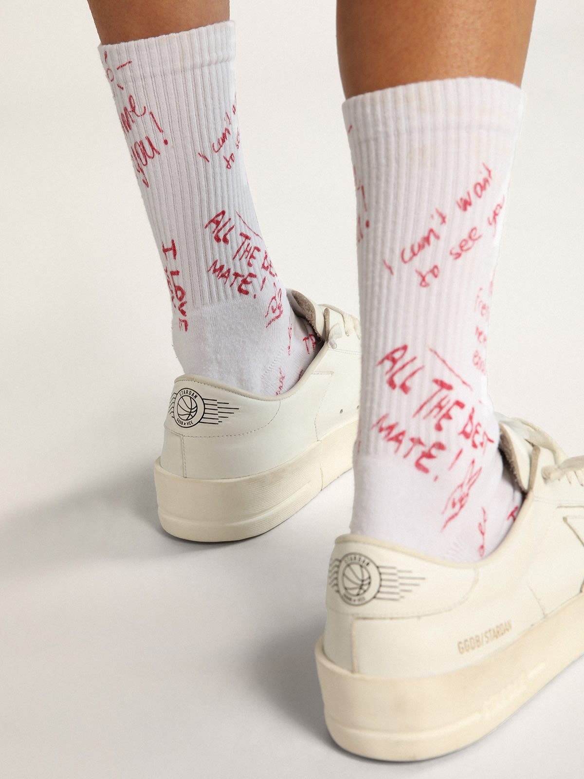 White socks with red lettering print - 3