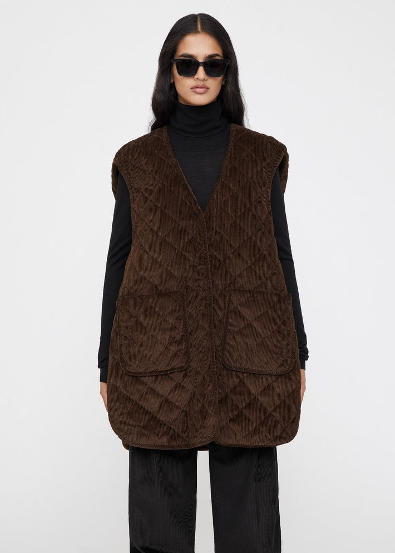 Quilted cord vest saddle brown 3
