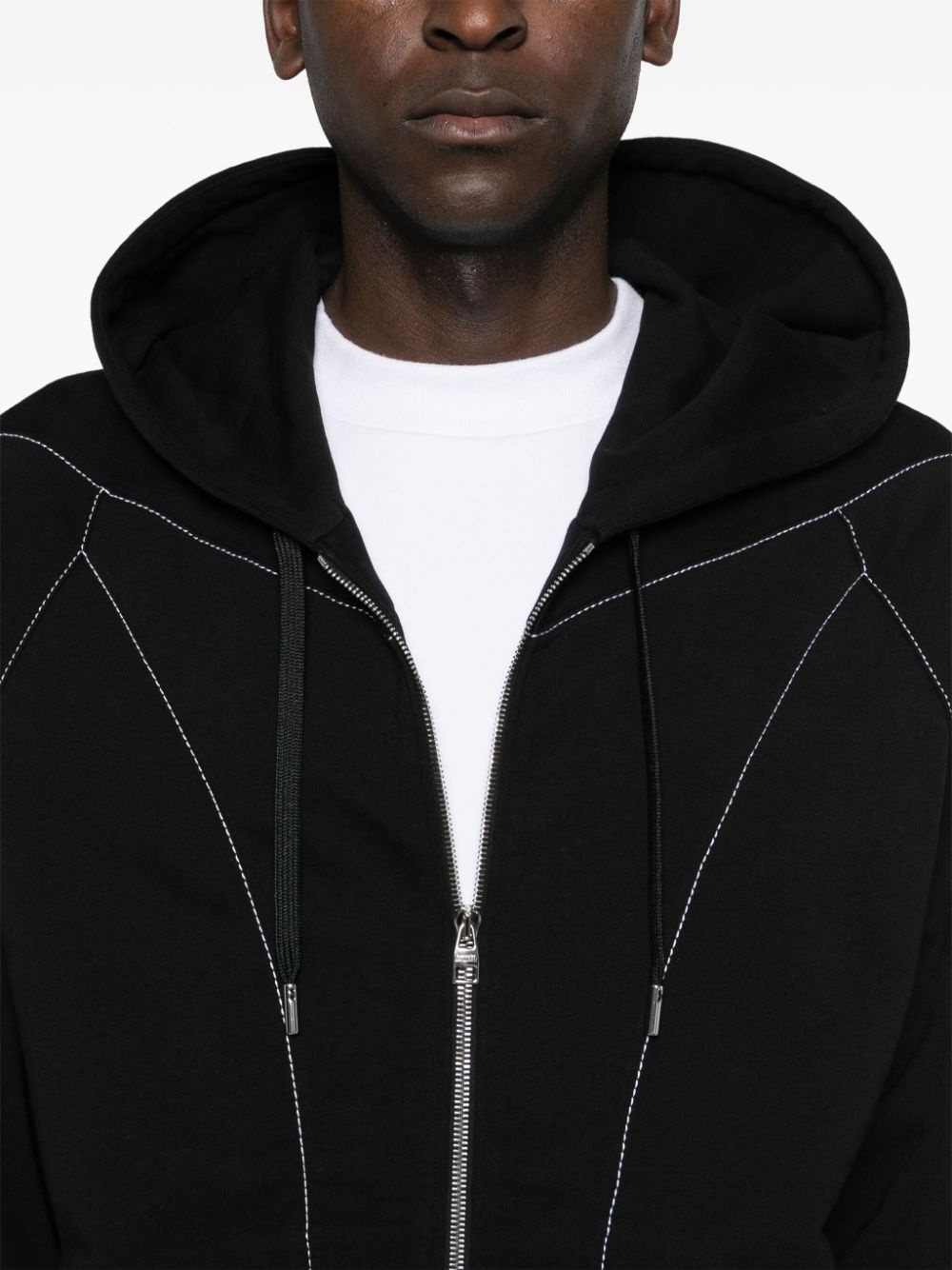 contrast-stitching hooded jacket - 5