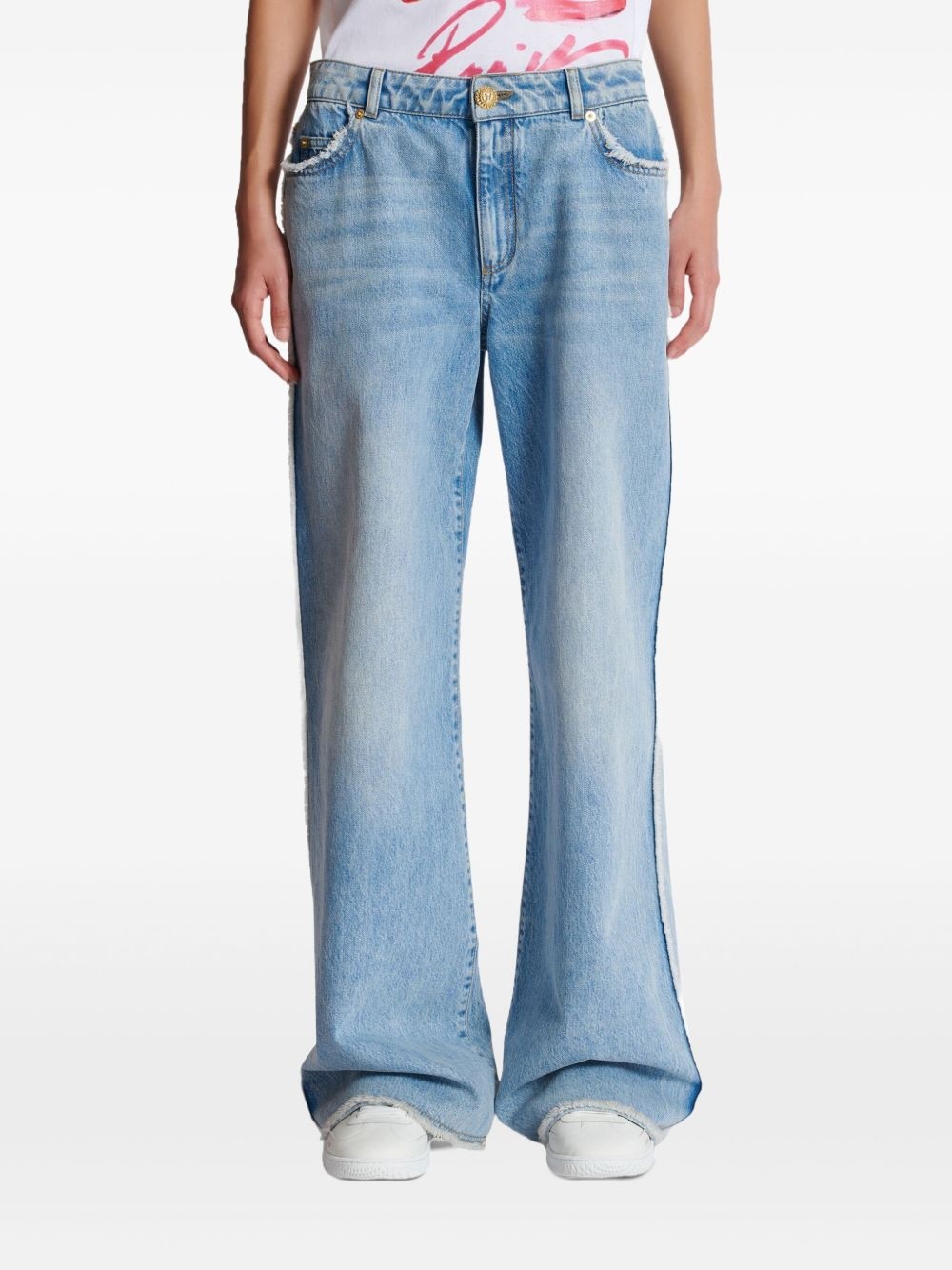 frayed-trim straight-leg jeans - 5