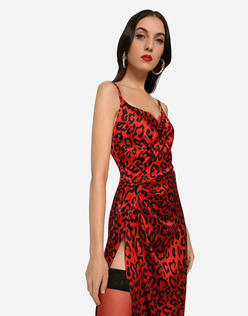 Long leopard-print satin dress 4