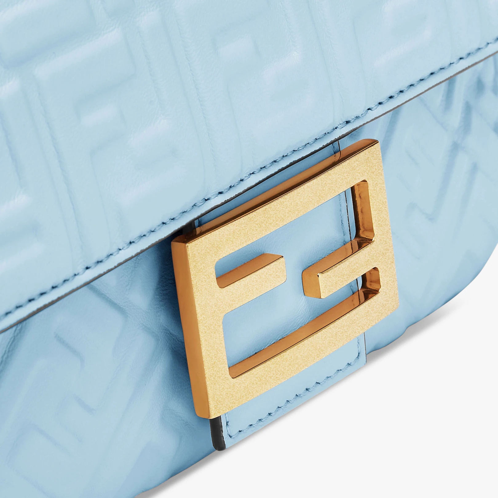 Iconic medium Baguette bag with chain, made of light blue soft nappa leather with a 3D texture FF mo - 5