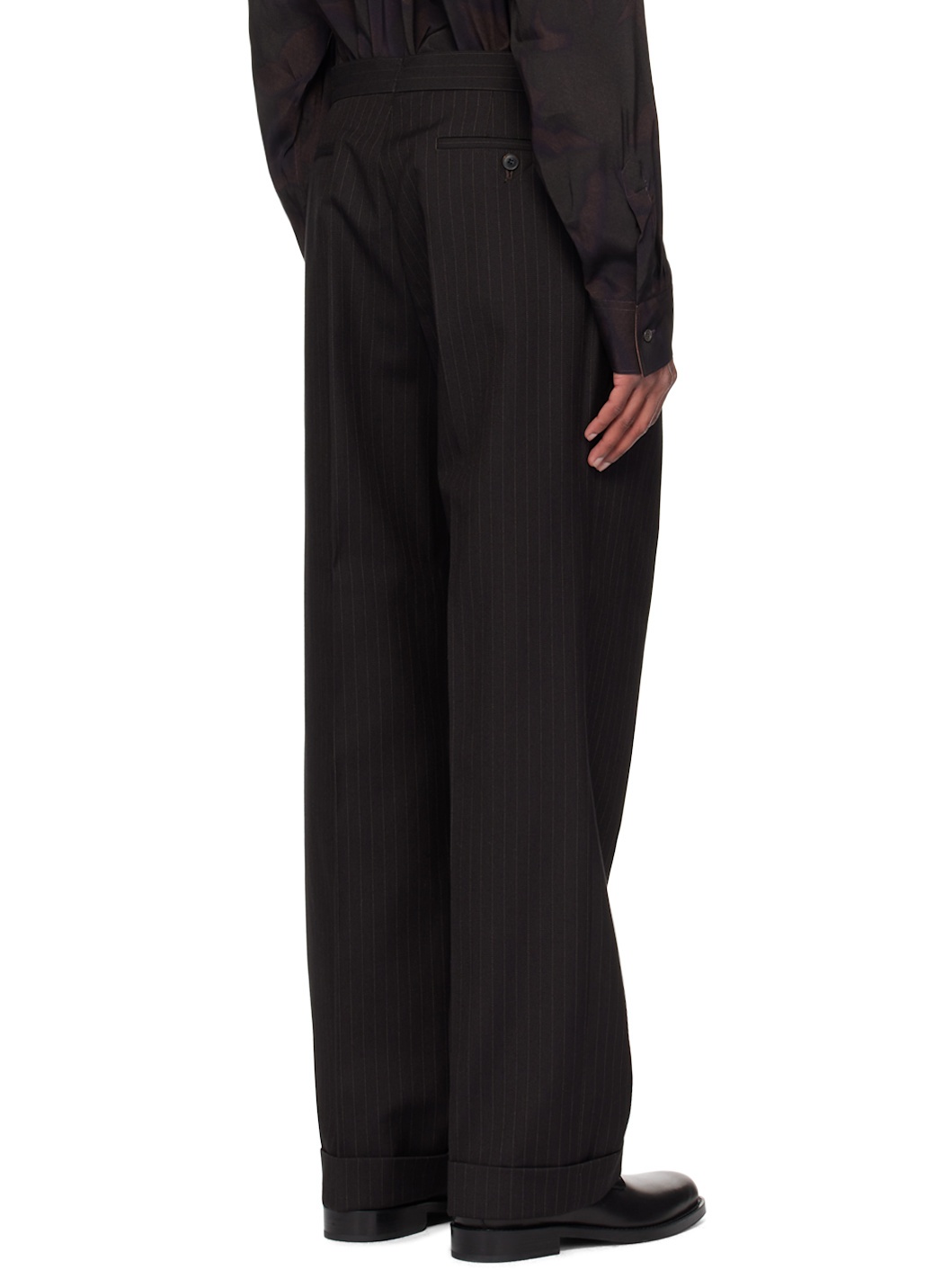 Brown Wool Pinstripe Trousers - 3
