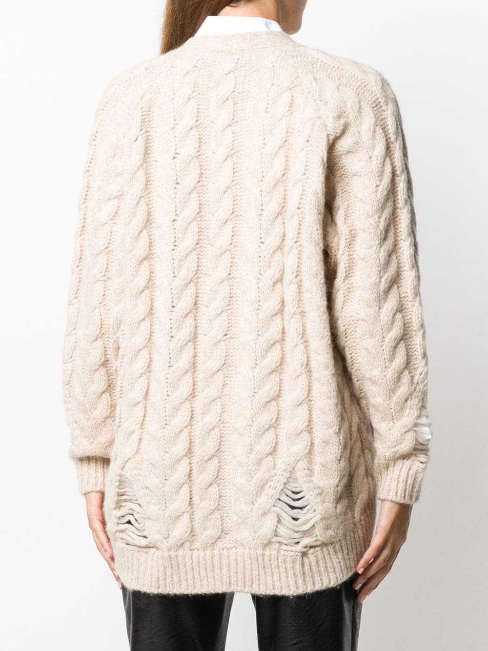 distressed-effect cable-knit cardigan - 4