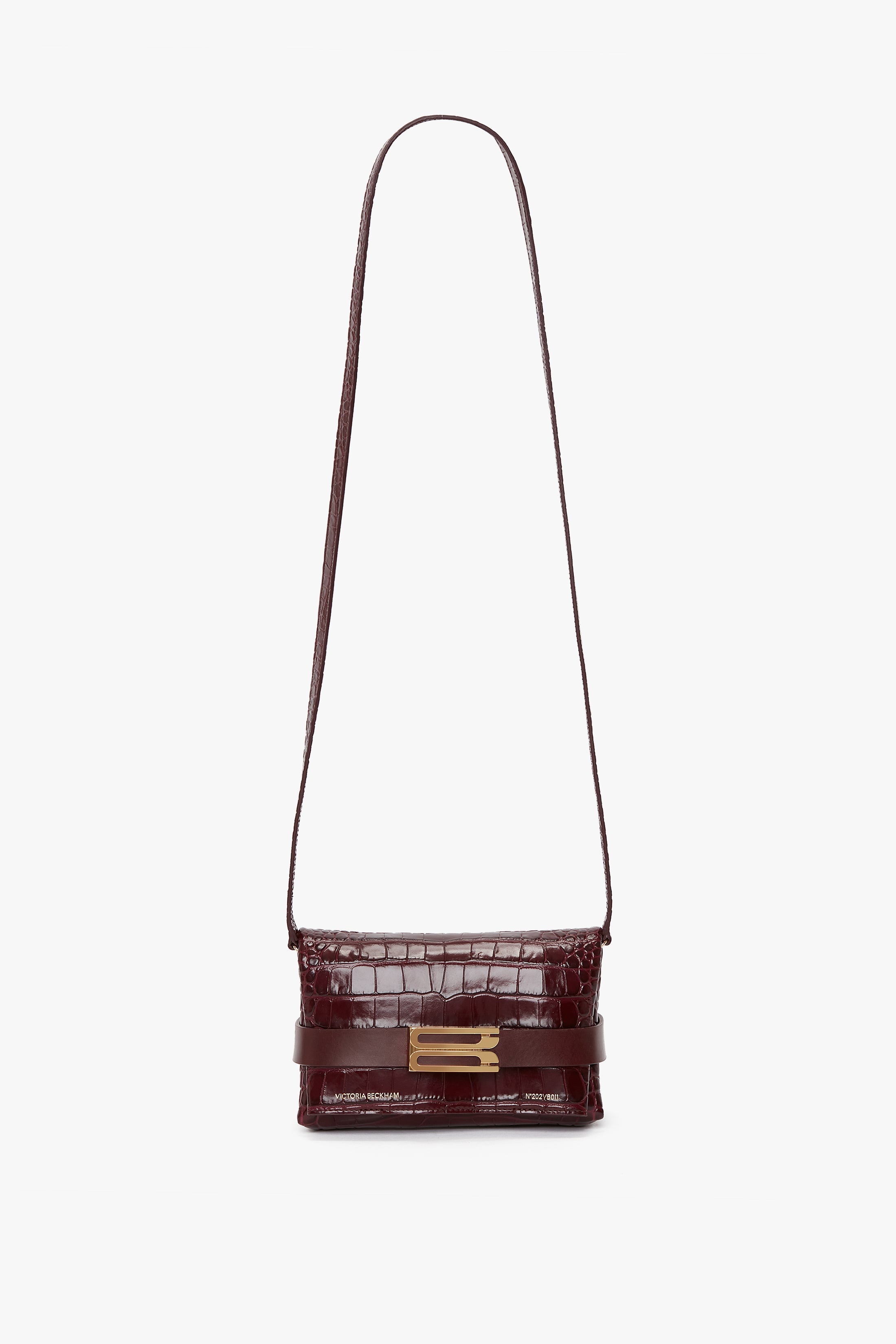 Exclusive Mini B Pouch Bag In Croc Embossed Burgundy Leather - 1