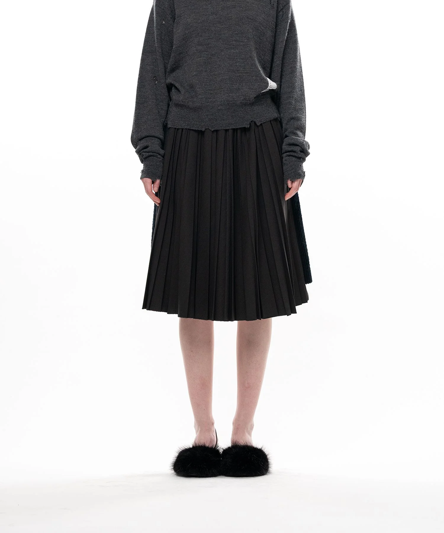 Combined Pleated Corduroy Skirt - 1