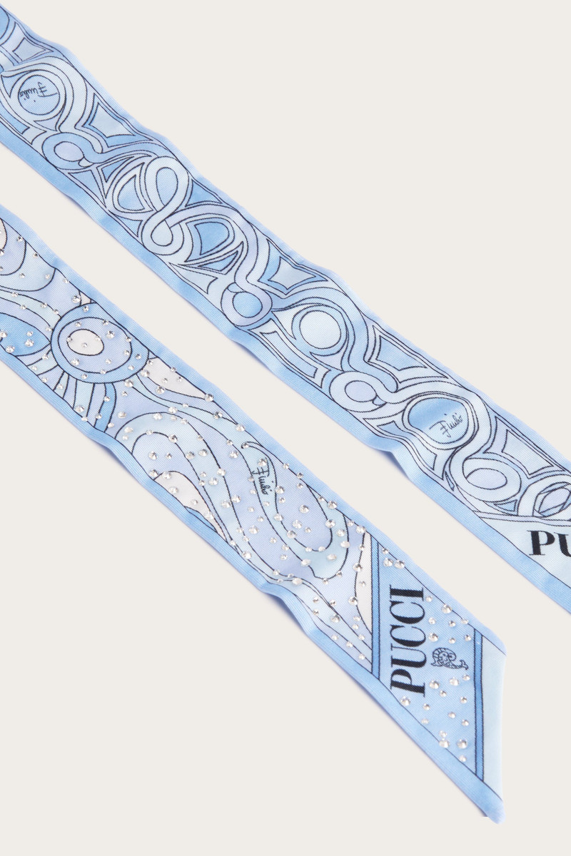 MIXED PRINT SILK TWILL SCARF WITH RHINESTONES 4